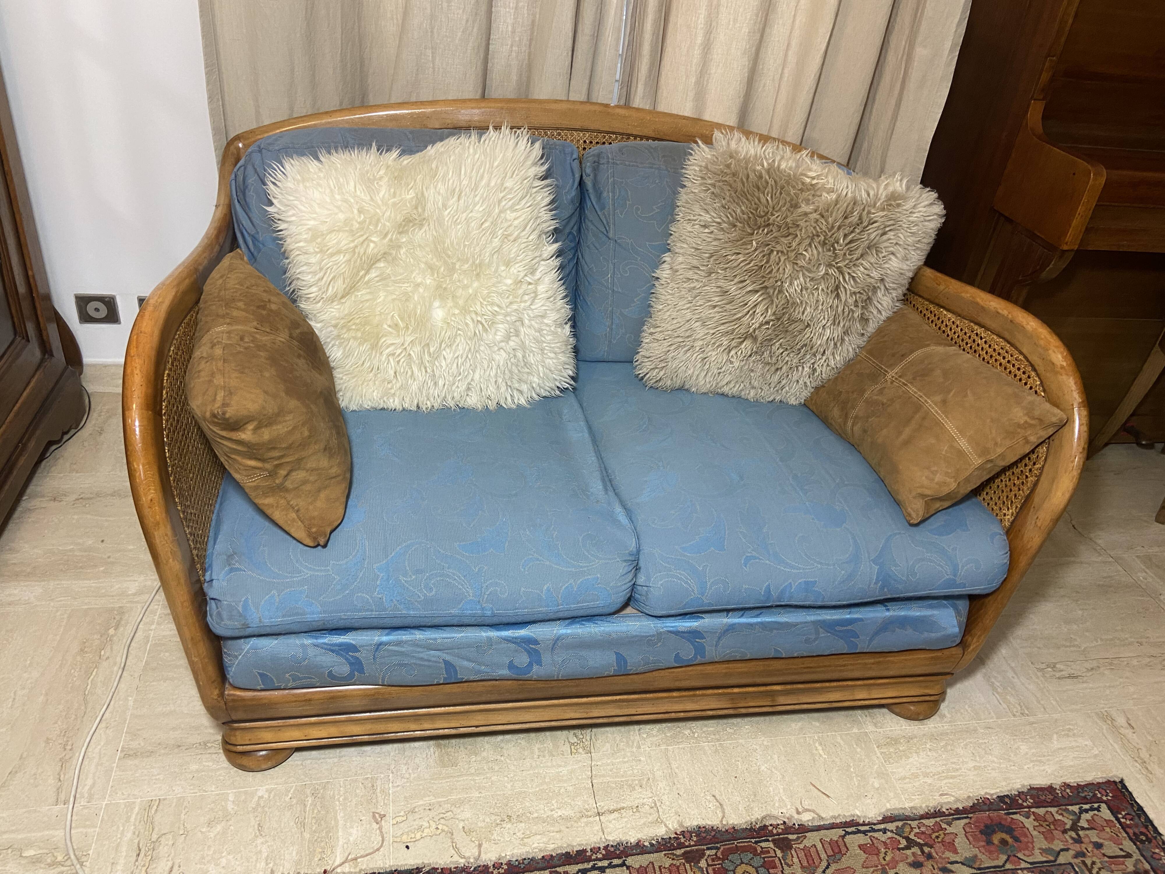Vintage sofa in cannage and wood 1960
