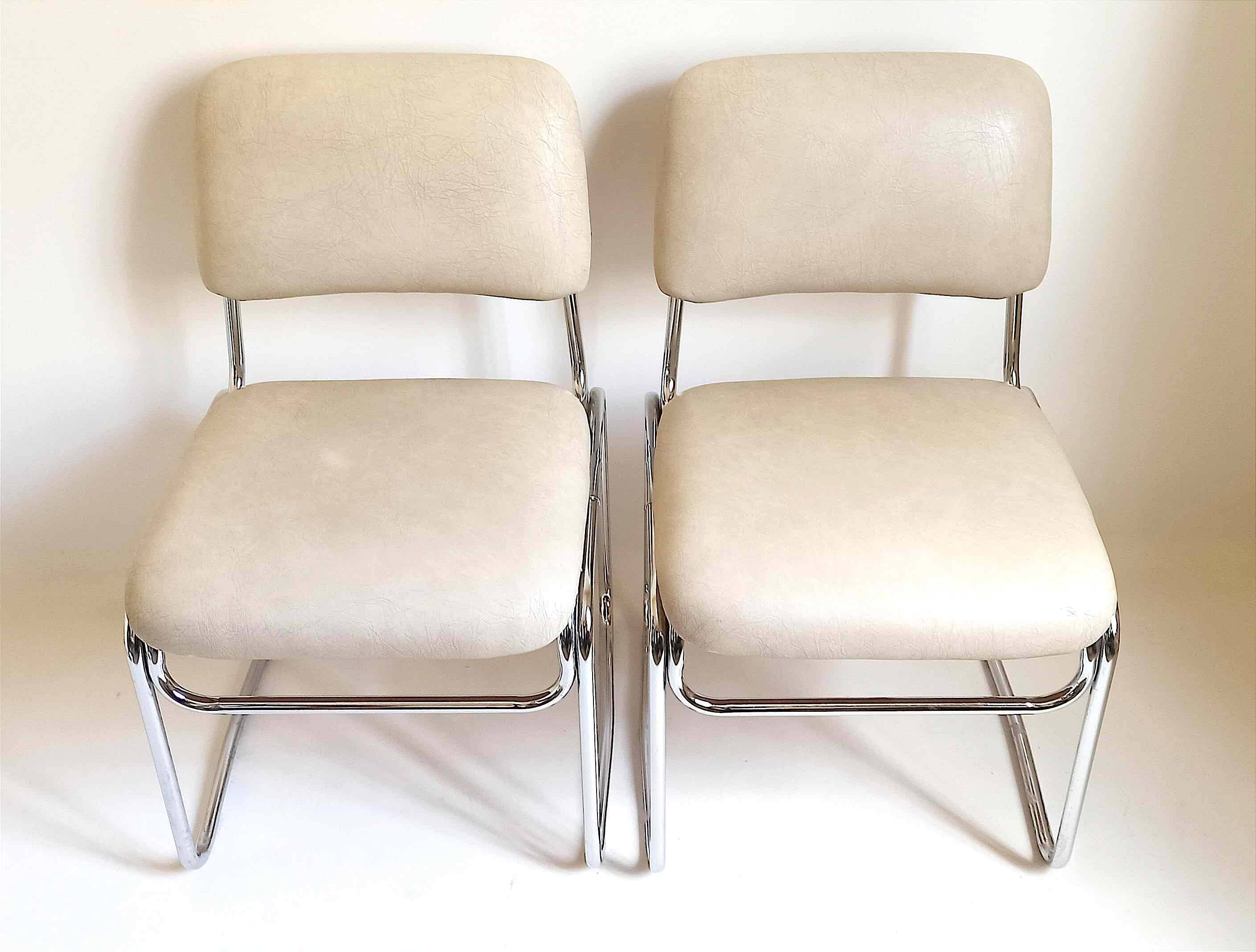 Pair of Skai and chrome metal visitor chairs 1970s