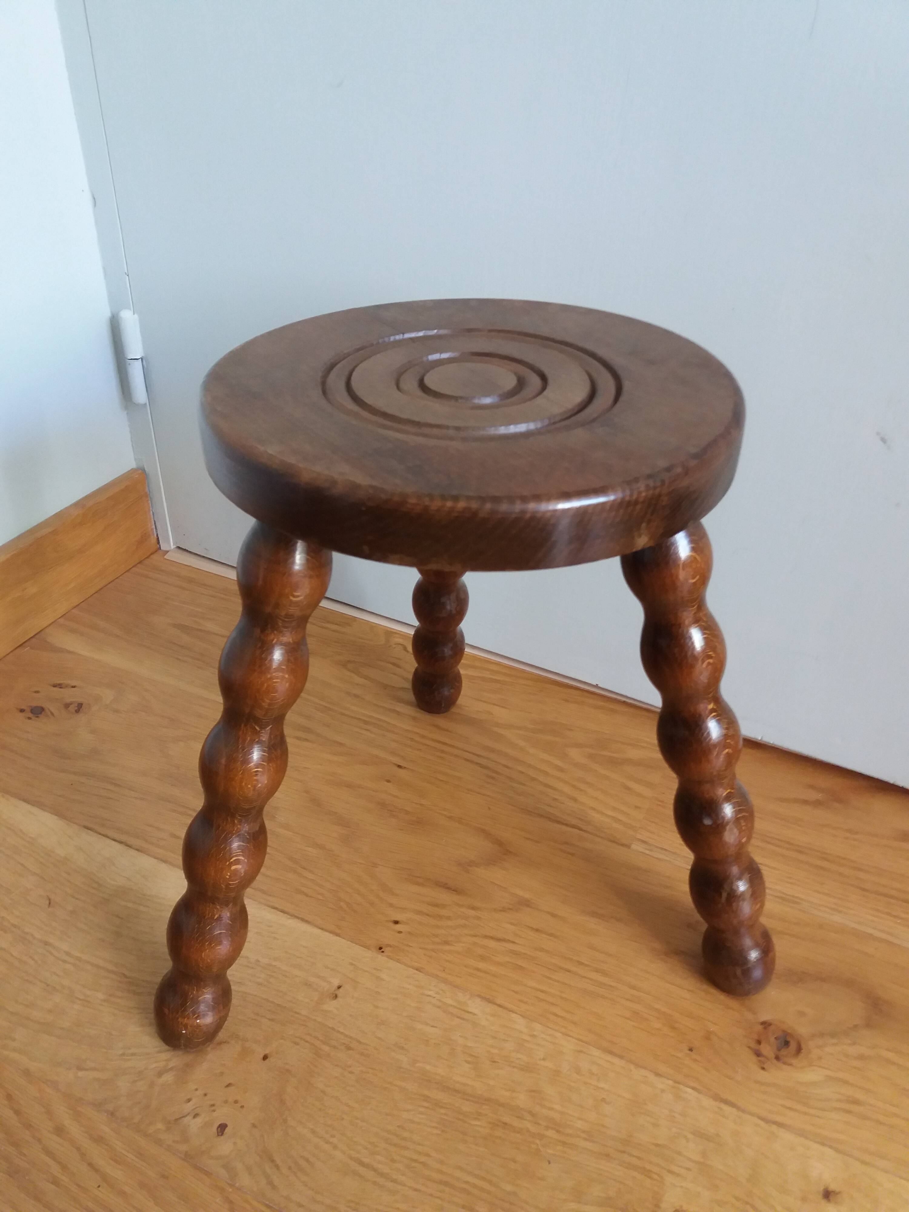 Turned wood tripod stool