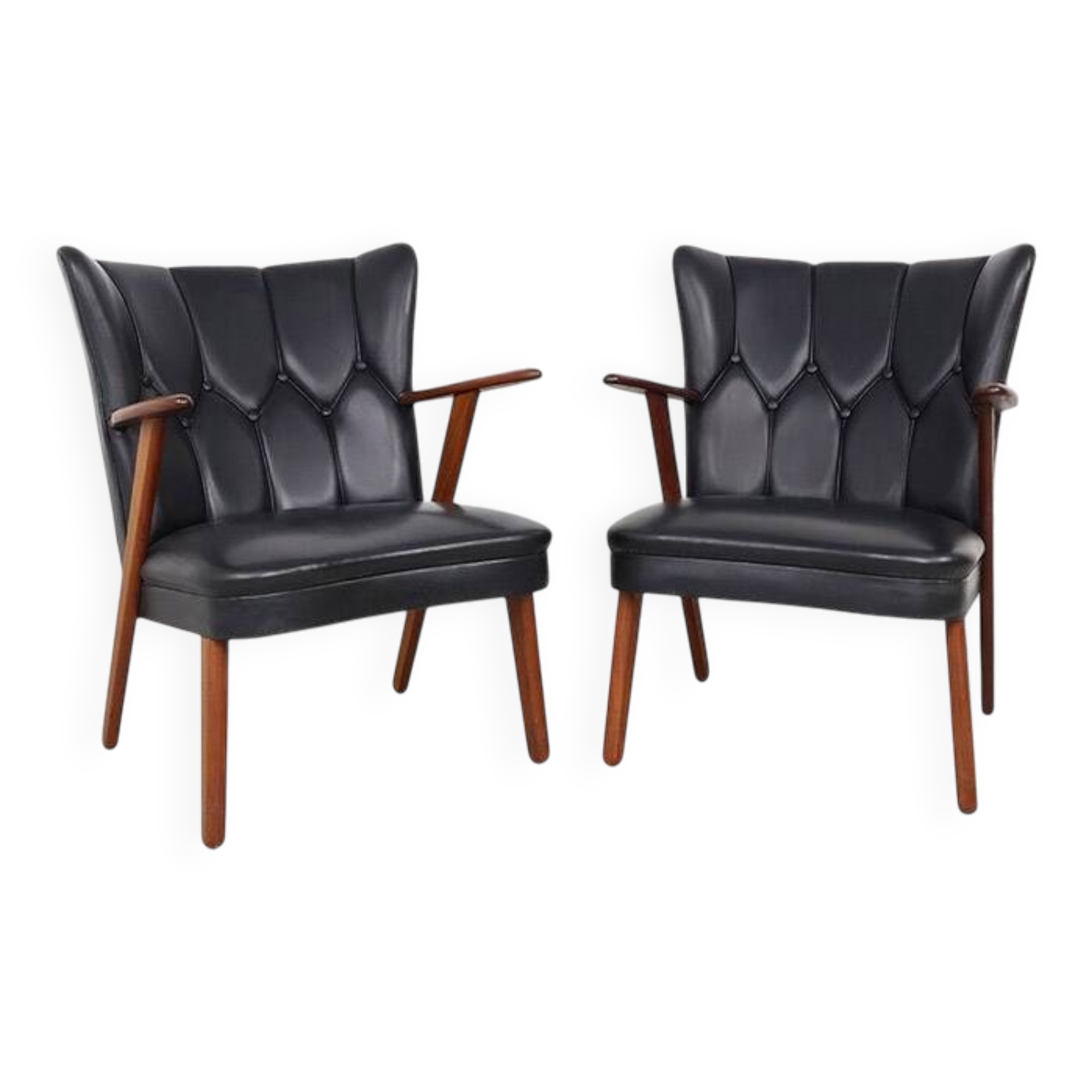 Danish teak and skai armchairs, Erhardsen & Andersen 1960s