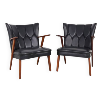 Danish teak and skai armchairs, Erhardsen & Andersen 1960s