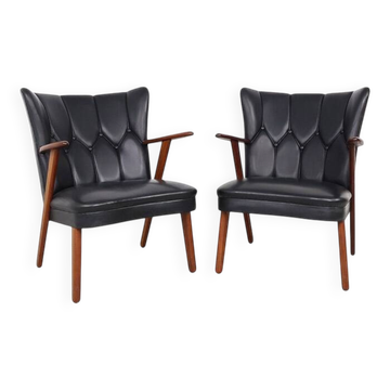 Danish teak and skai armchairs, Erhardsen & Andersen 1960s