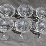 10 glasses of old champagne blown glass engraved Vierzon Thouvenin Portieux