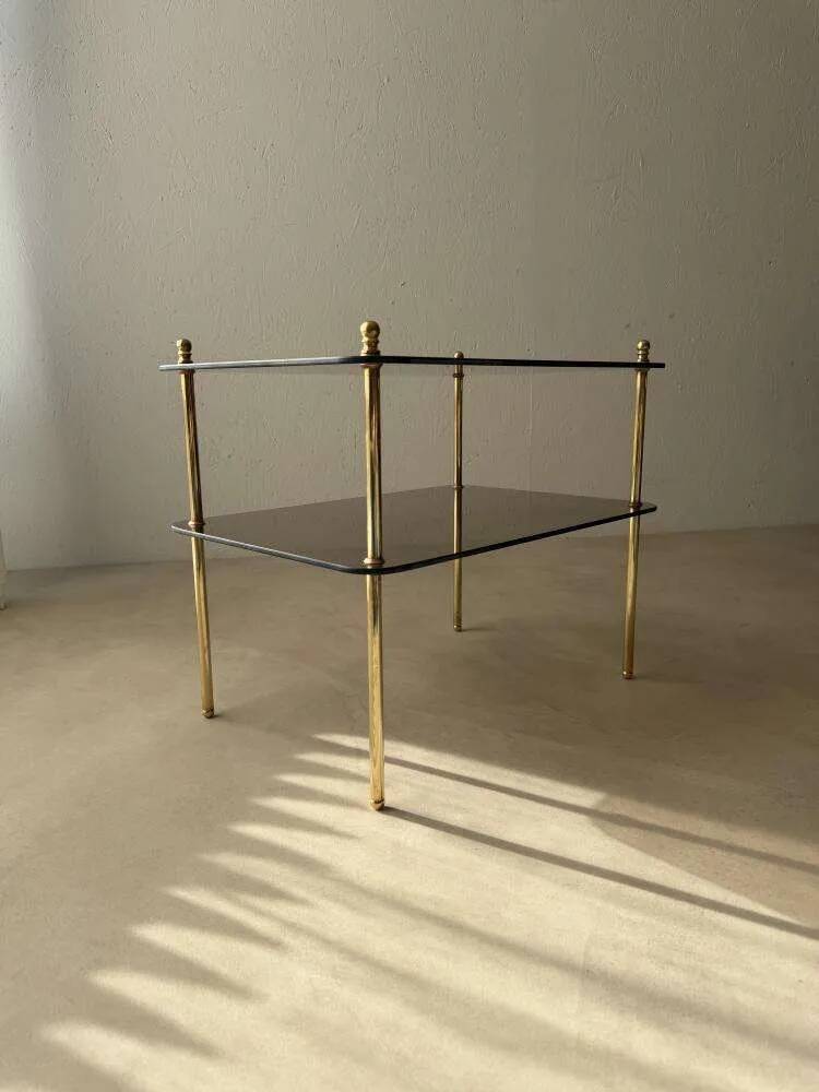 Vintage brass side table with smoked glass, 1970s
