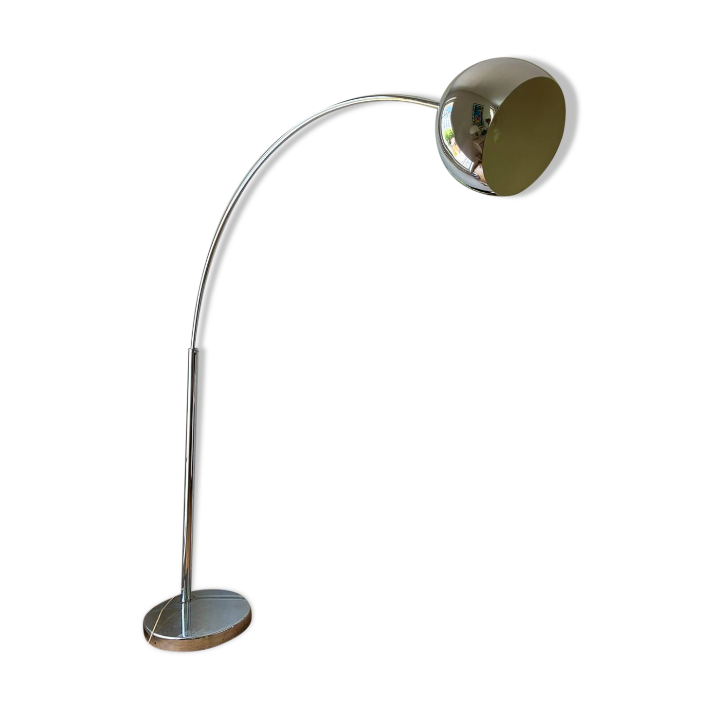 Very large arched floor lamp in chromed metal - 1970.