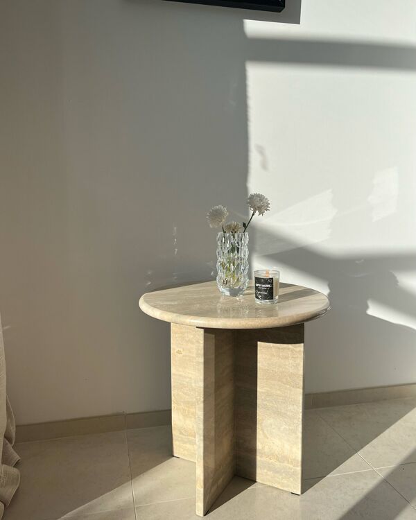 Table d’appoint en travertin table de chevet ronde travertin