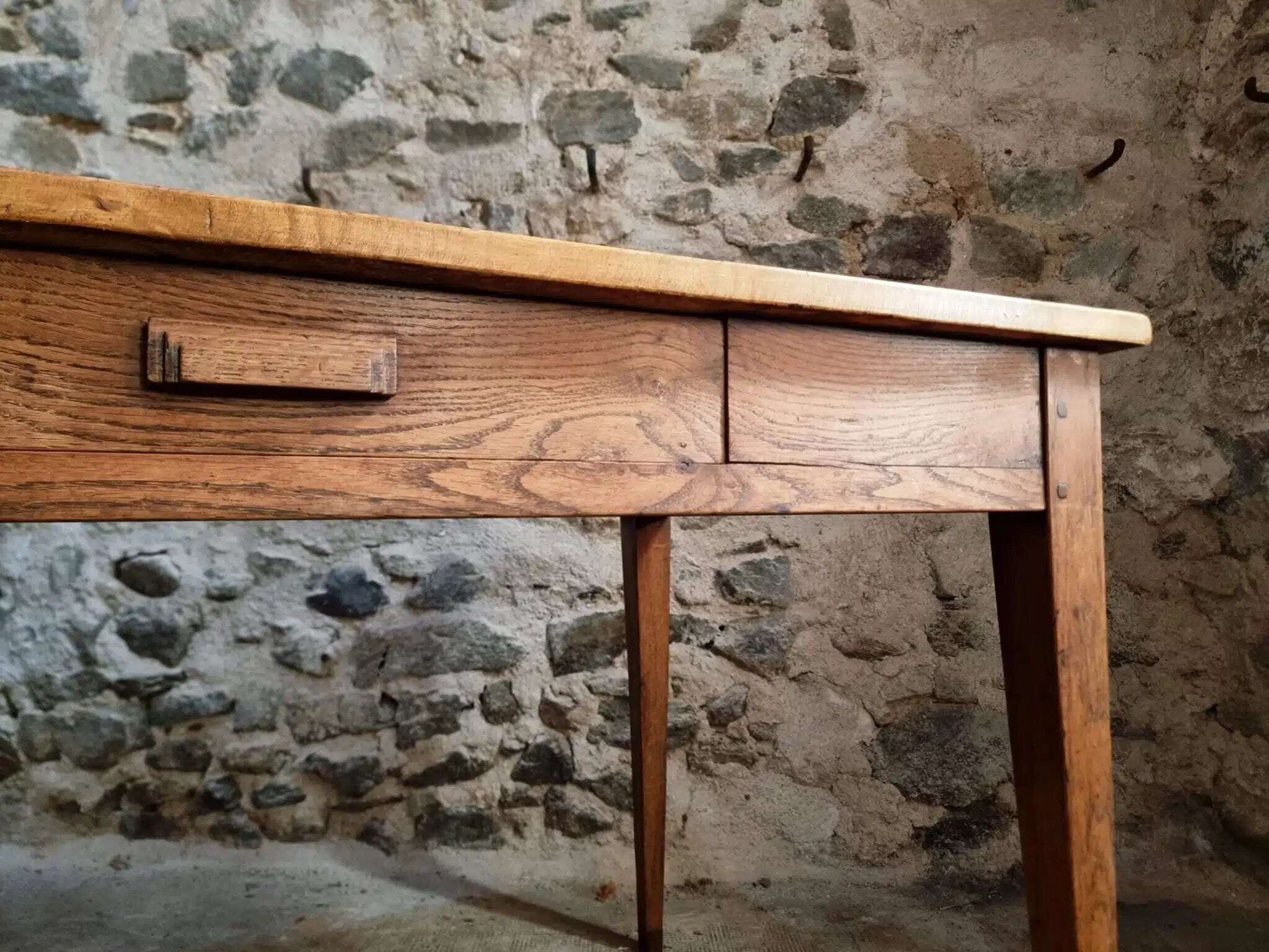 Antique French dining table with drawer, around 1900.
