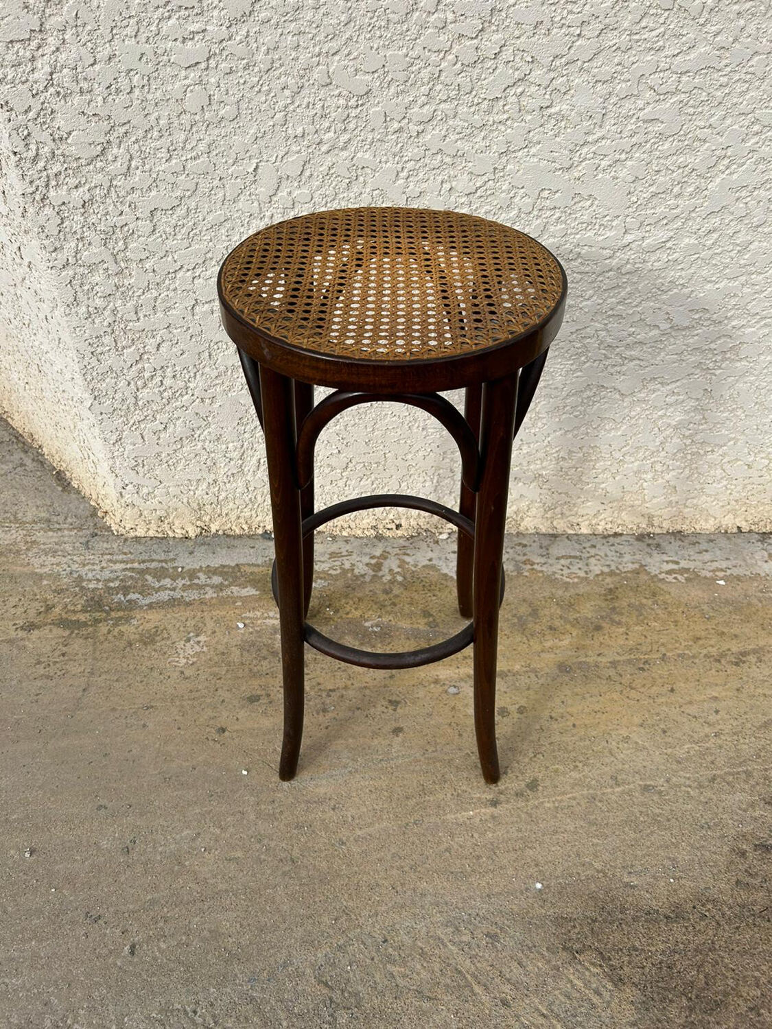 Tabouret de bar vintage en bois & cannage