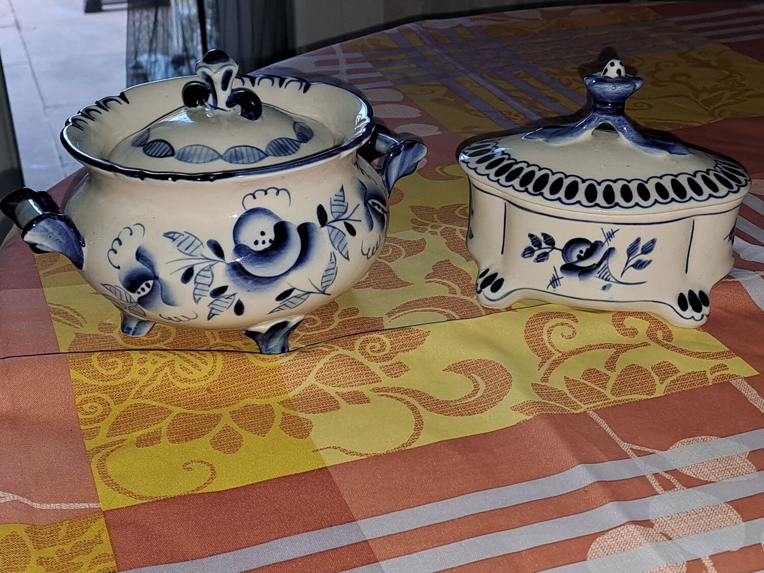 Vintage Gzhel porcelain sugar bowl