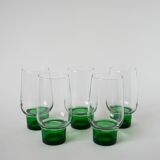 Set of 5 Long Drink Design glasses with green legs, 1970