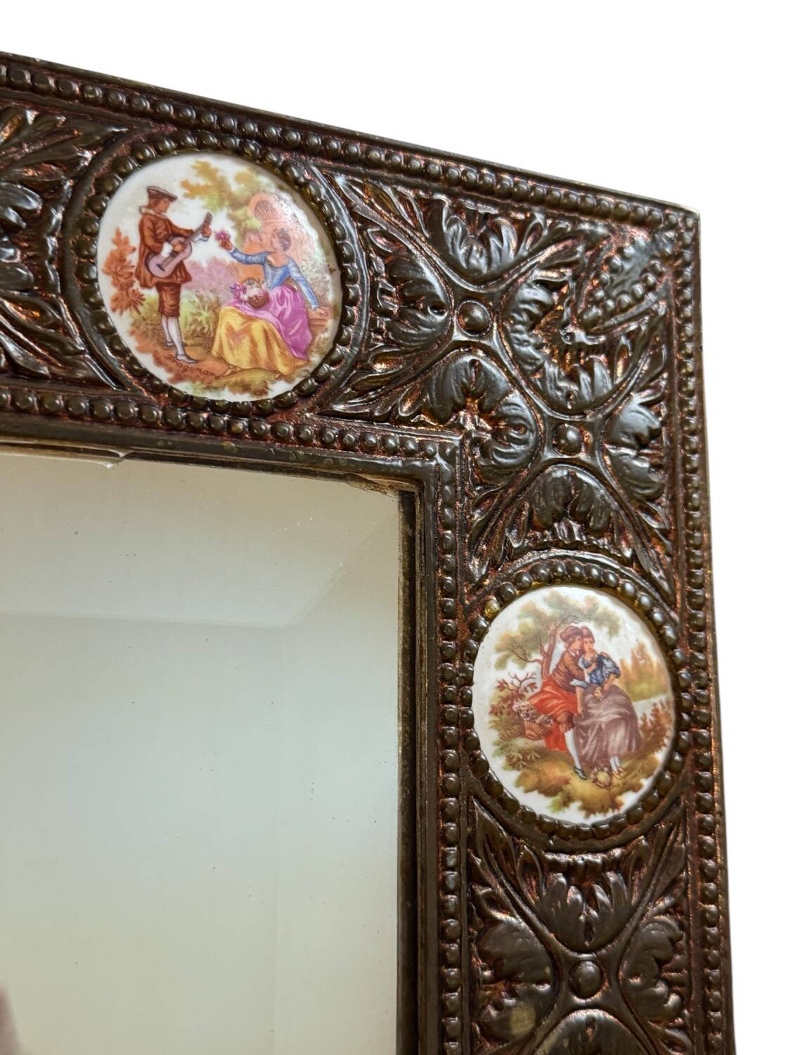 Bronze and Porcelain Mirror from Paris, 1950s