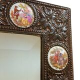 Miroir en Bronze et Porcelaine de Paris années 50