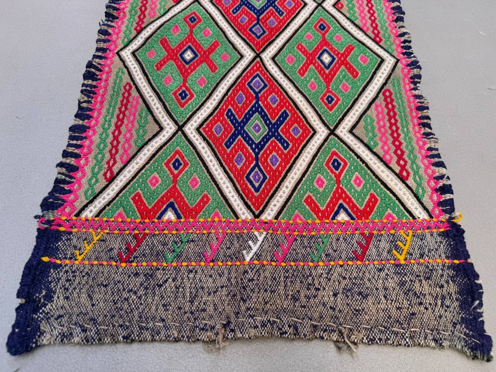 Vintage Turkish mini kilim 42x87 cm wool small kelim runner, shabby chic 2577