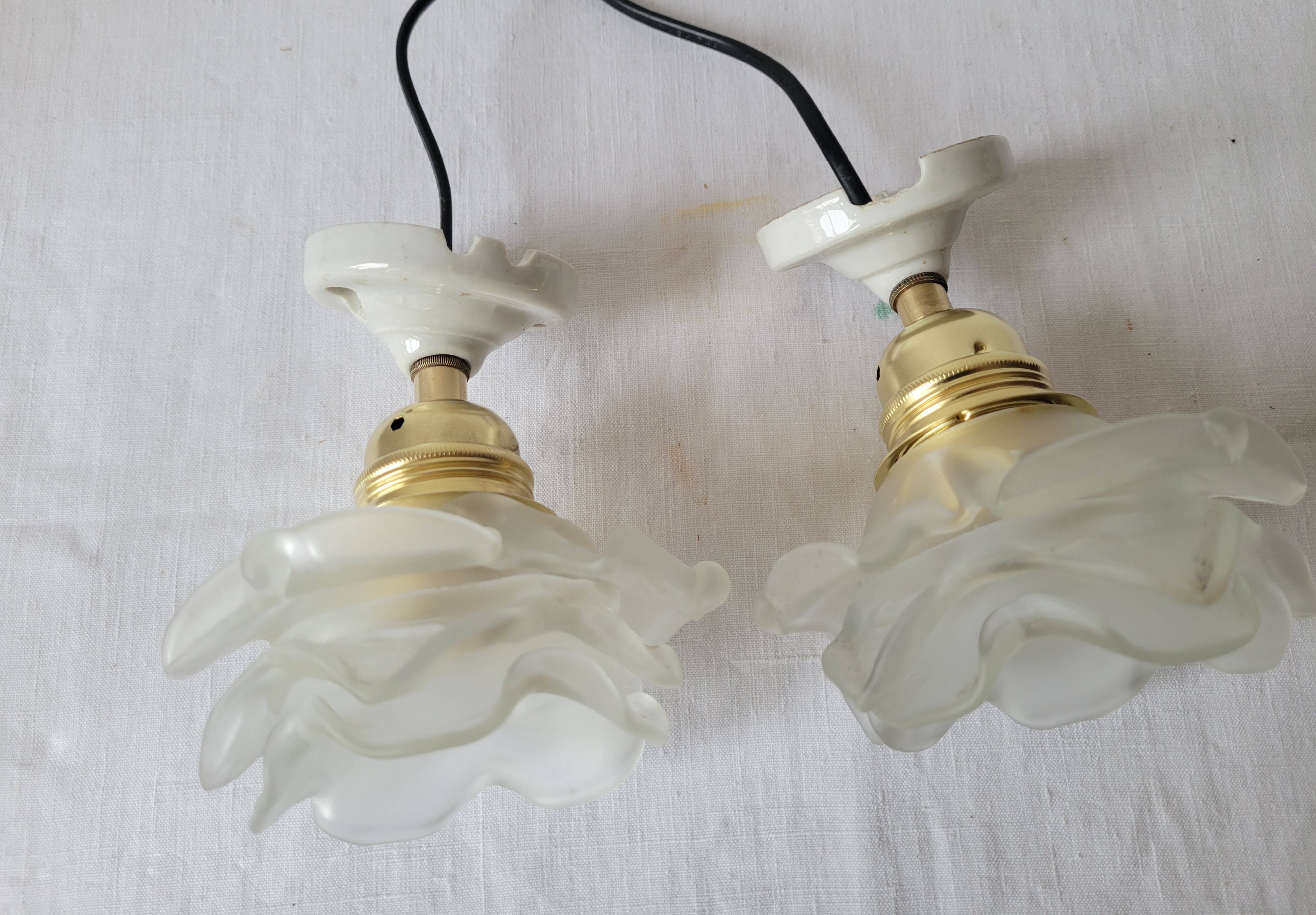 Duo of glass and porcelain flower wall lights