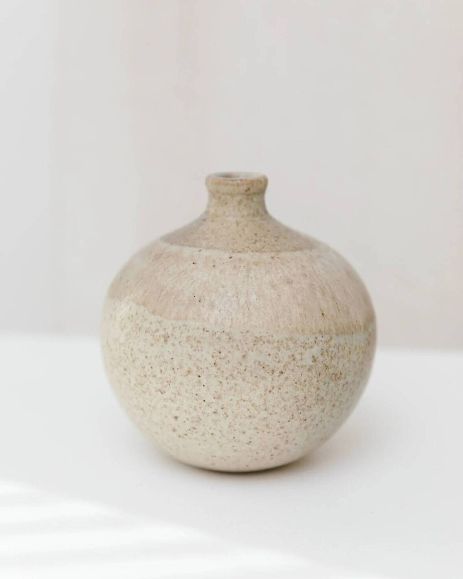 Beige Bernd Röter Studio Ceramic Vase by Clemenswerth Germany, Vintage Mid-Century with Green-Blue Glaze