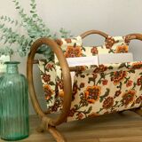 Ancien porte-revue rotin relooké fleuri vintage
