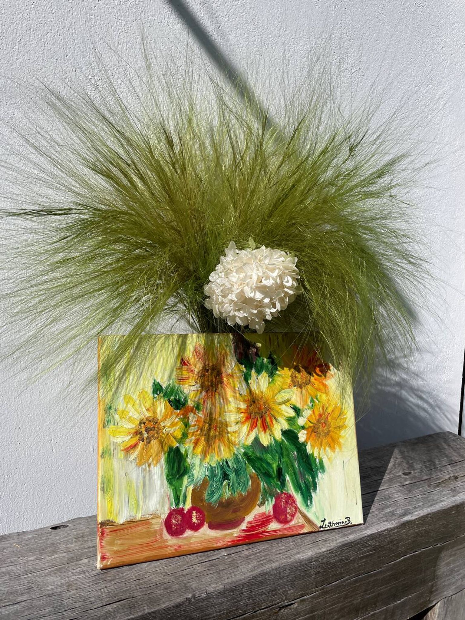 Huile sur toile d’un bouquet de tournesols