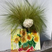 Huile sur toile d’un bouquet de tournesols
