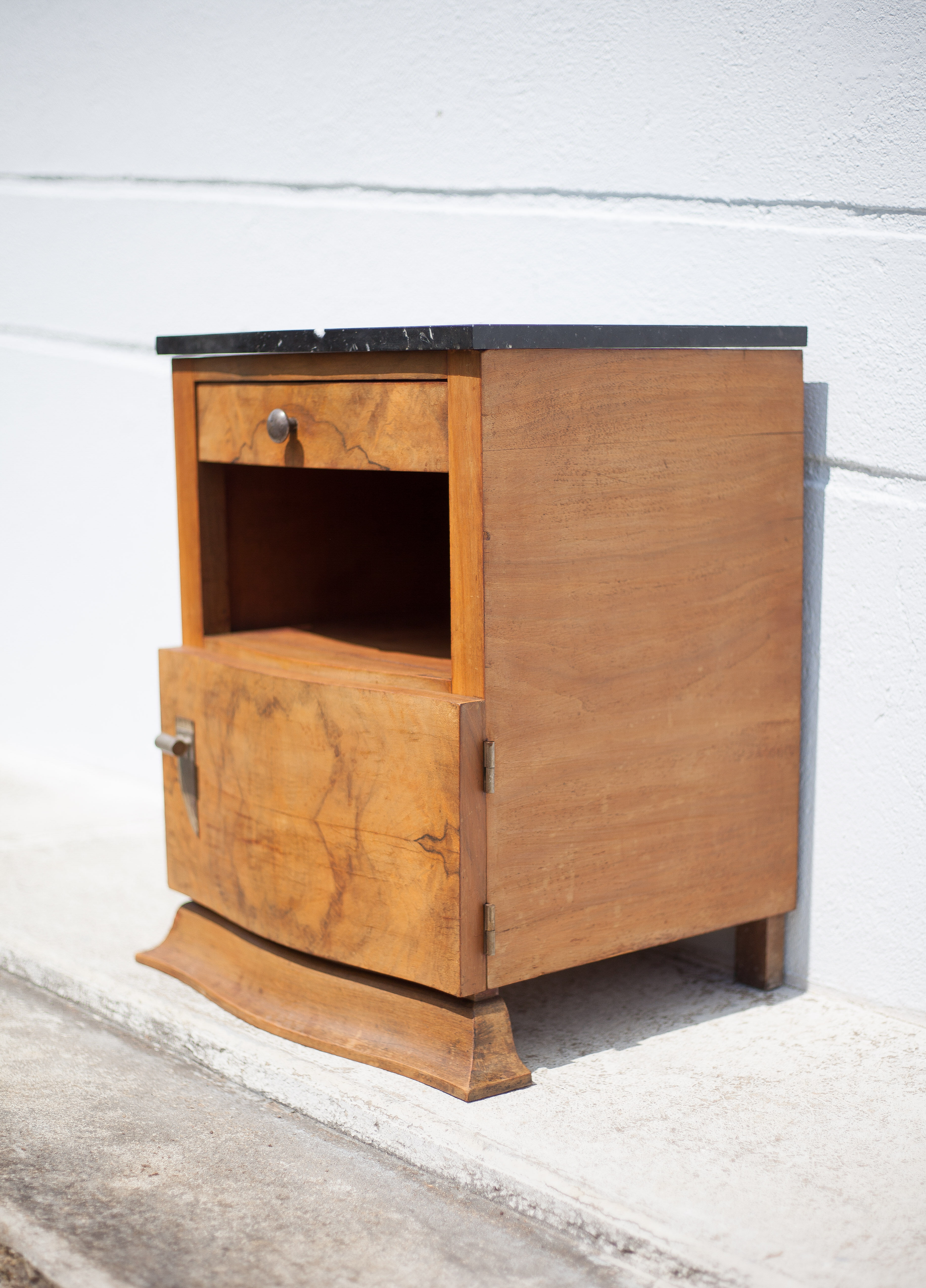 art deco bedside table, art deco nightstand wood and black marble, side table, sofa end