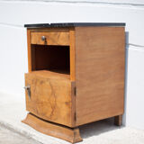 art deco bedside table, art deco nightstand wood and black marble, side table, sofa end