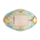 Rare and exquisite oval asparagus dish in Barbotine earthenware (majolica).