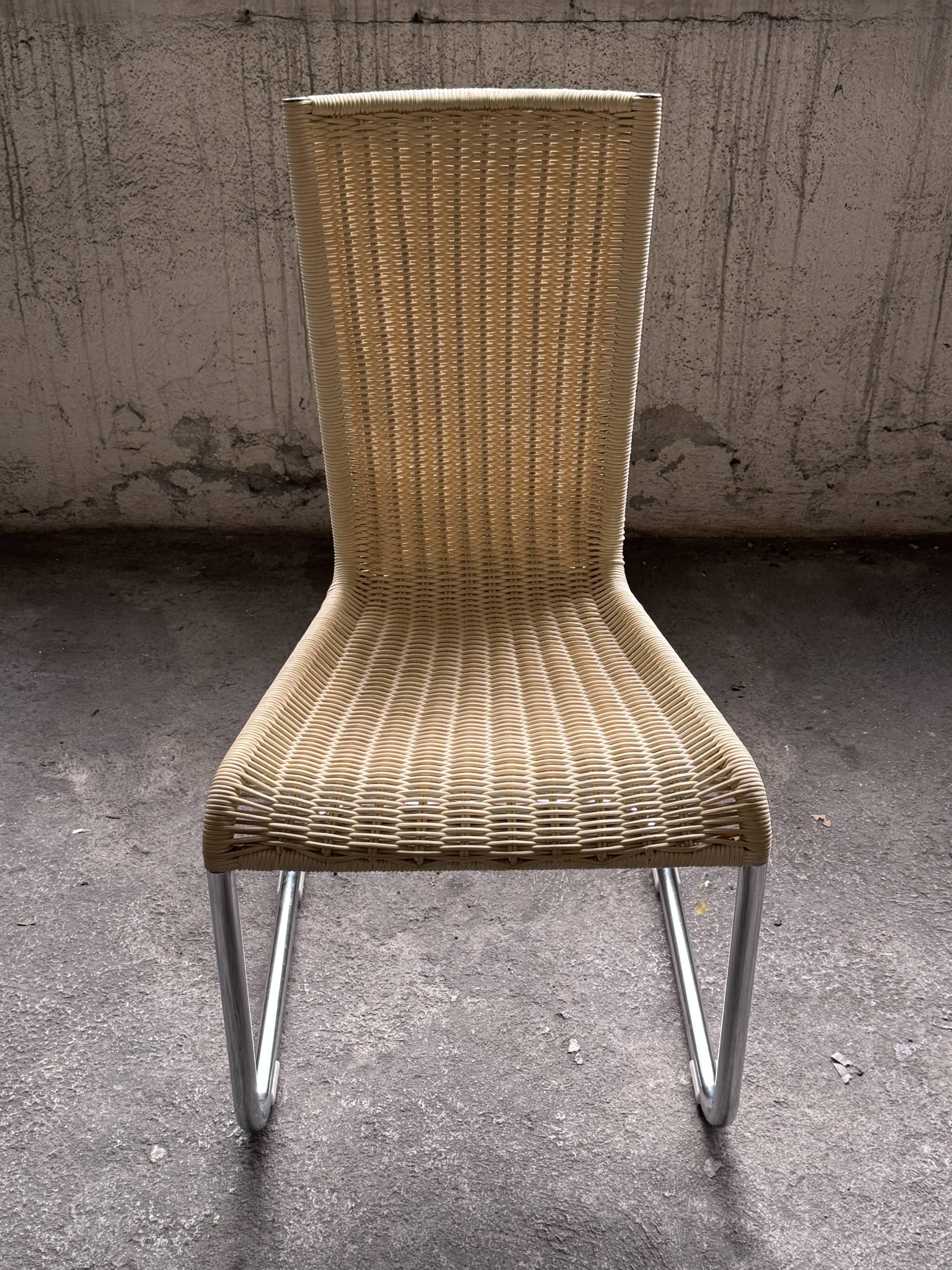 Set of 6 Tecta WK 724 Cantilever Chairs in Metal and Cream Wicker – 1980s