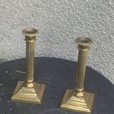 Pair of gilded brass candlesticks, vintage column shape
