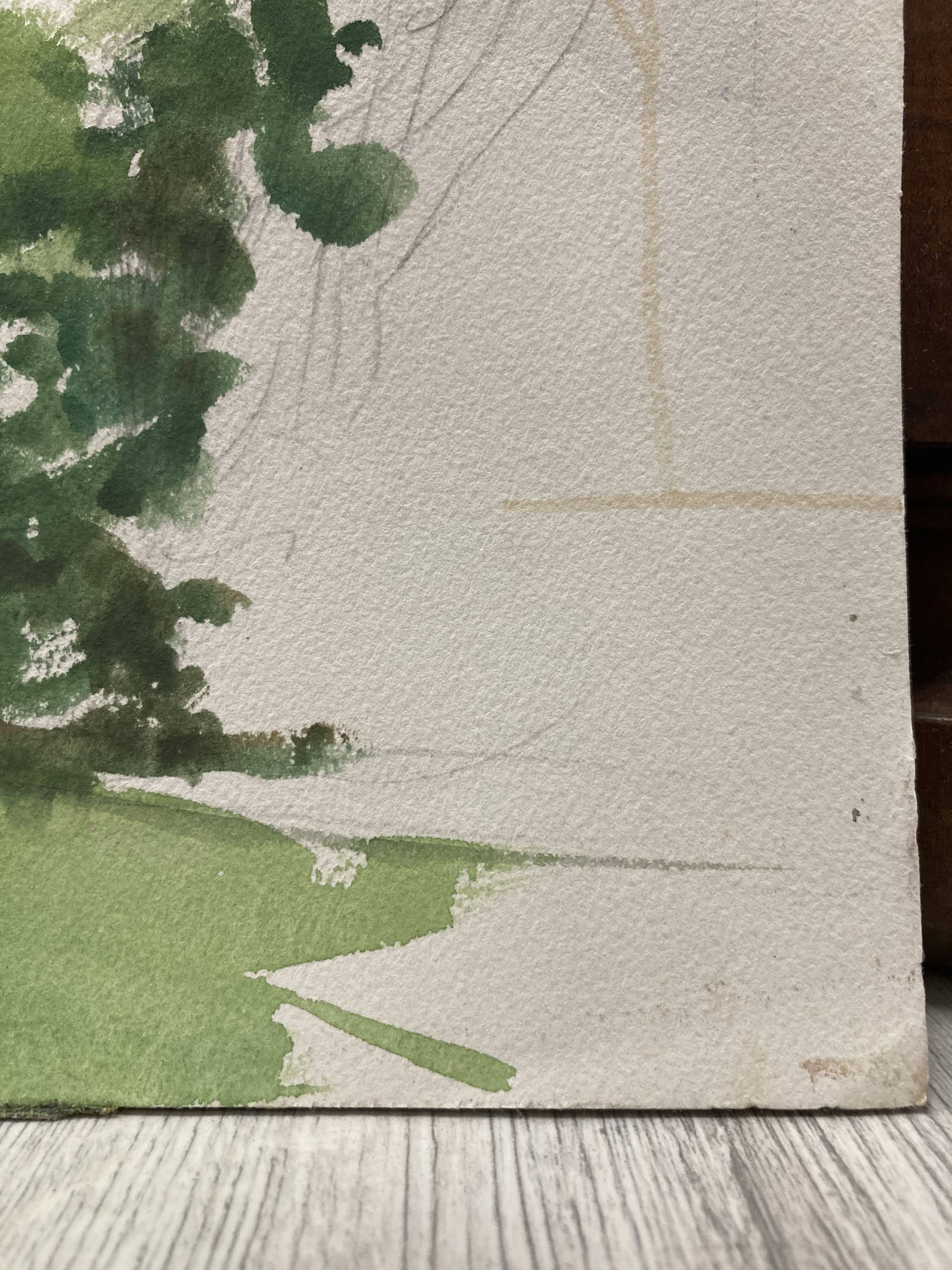 Watercolor landscape old house