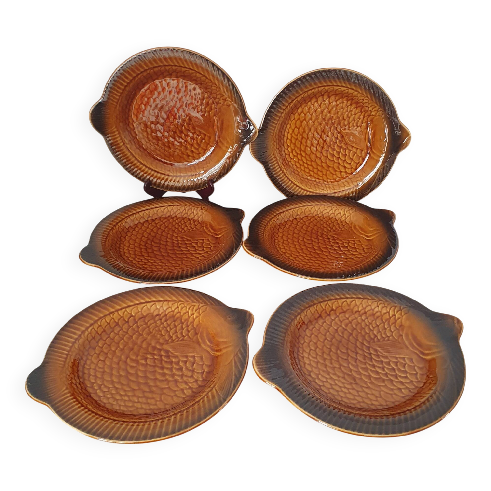 Sarreguemines / 6 fish-shaped earthenware plates