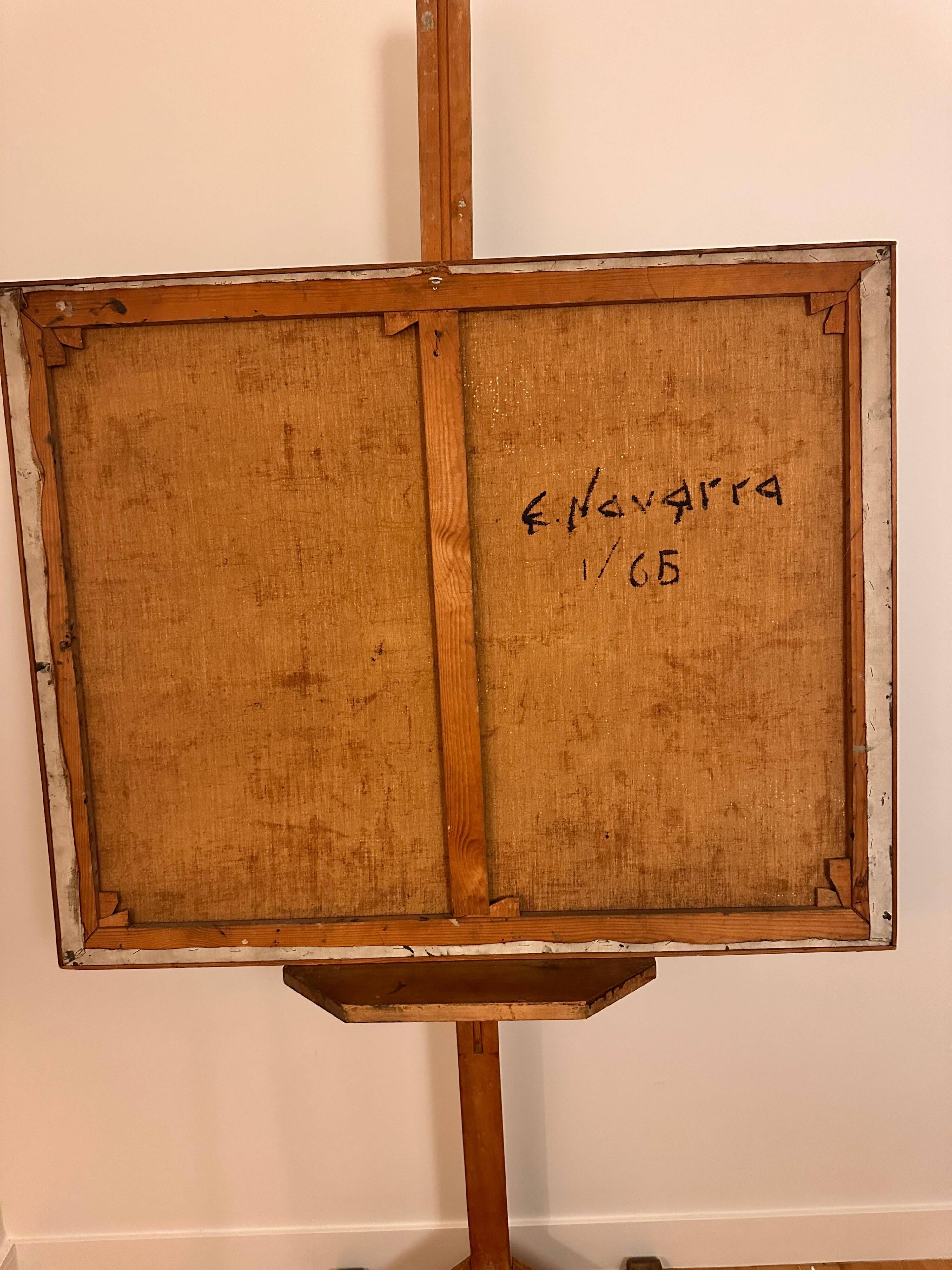 Abstract Mixed-Media Painting, Signed E. Navarra, 1960s