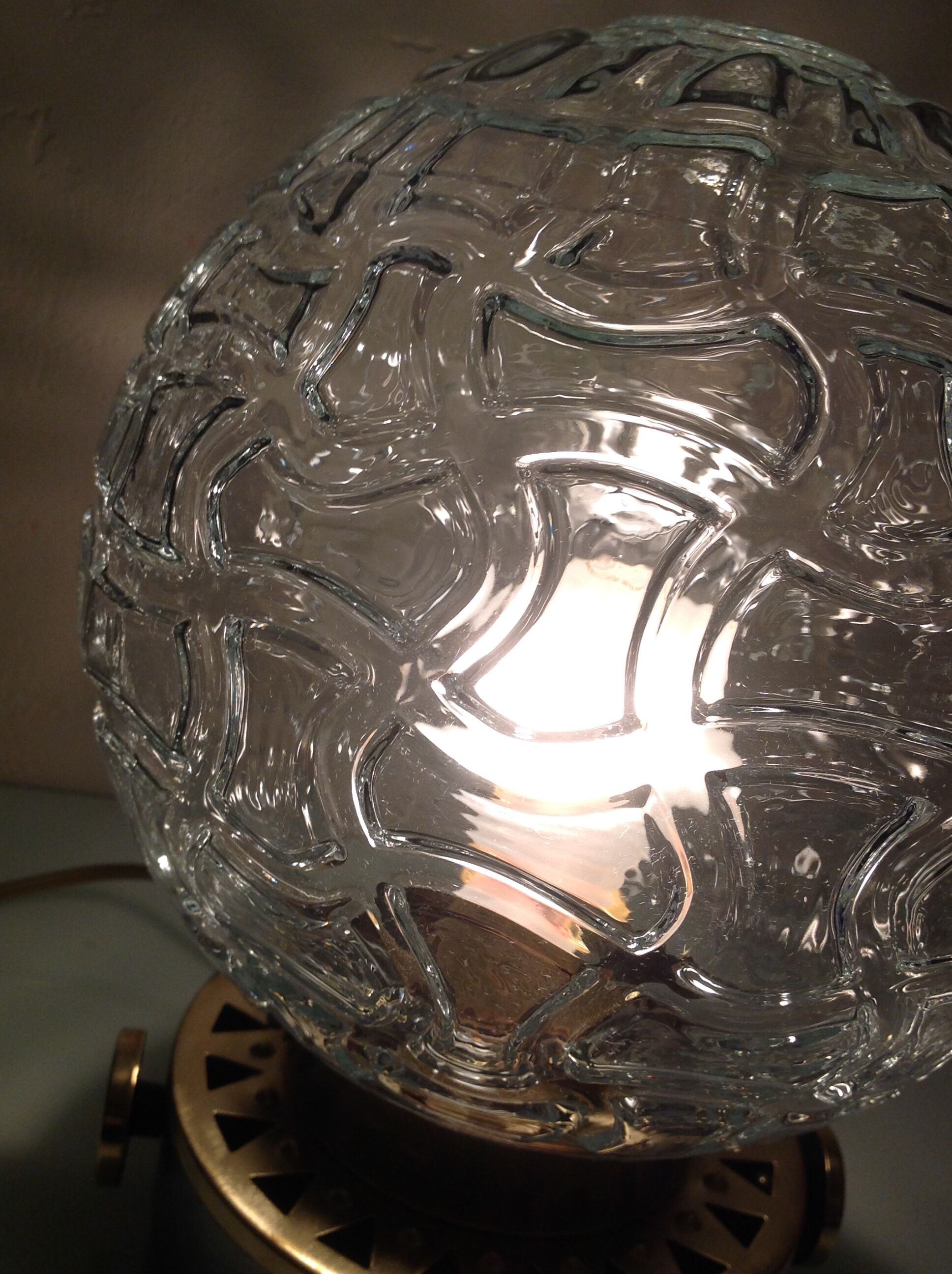 Structured glass globe lamp and metal-brass/ vintage 60s and 70s base