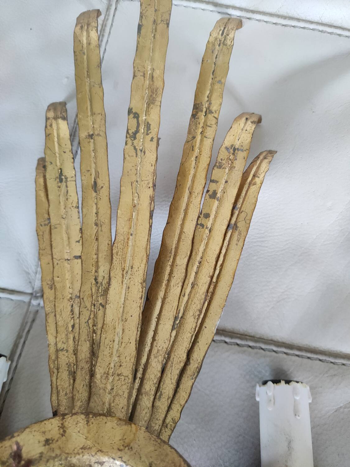 Pair of vintage wall lights, two golden arms, foliage