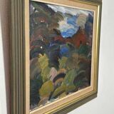 Original mid-century Swedish oil on canvas – “Scene” by Gösta Falck – vintage & framed – 73 × 64 cm