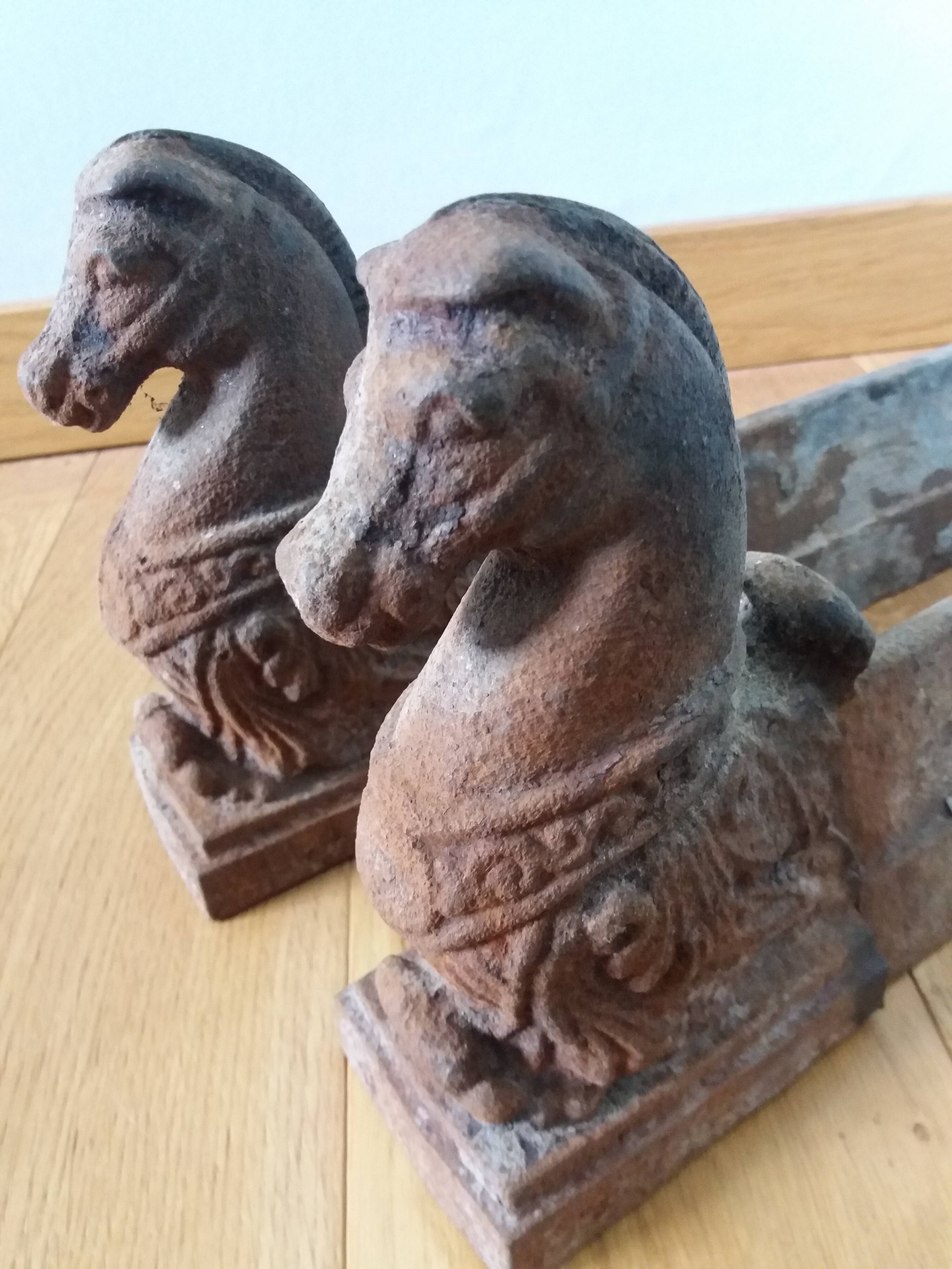 Cast iron andirons, horse head