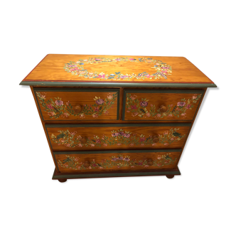 Hand-decorated solid pine chest of drawers