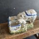 Antique earthenware pig box, salt cellar or mustard pot, floral decoration.