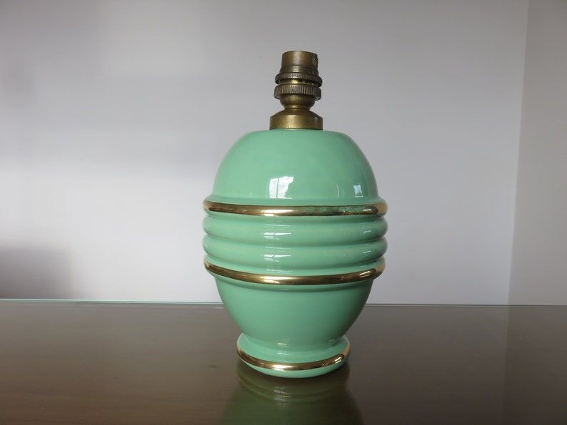 Lamp " b. detalle " in green ceramic and gilded border 50s 60