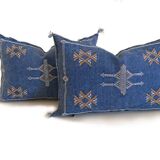 Blue silk pillow, moroccan sabra cushion, handmade cactus silk pillow, berber sabra cushion, pillow throw, moroccan sabra lumbar cushion