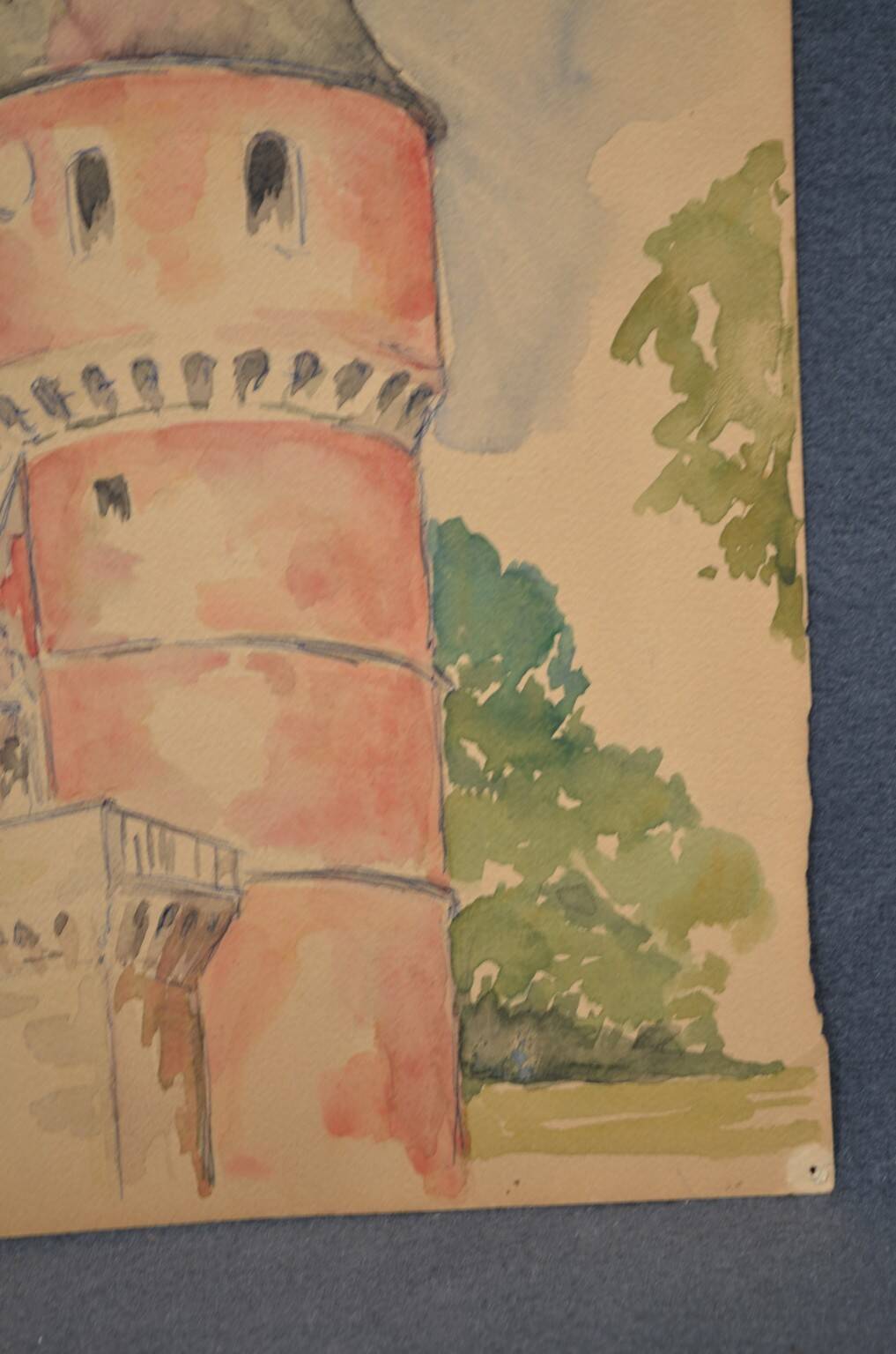French school 20th century "The castle tower" watercolor