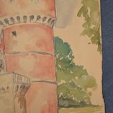 French school 20th century "The castle tower" watercolor