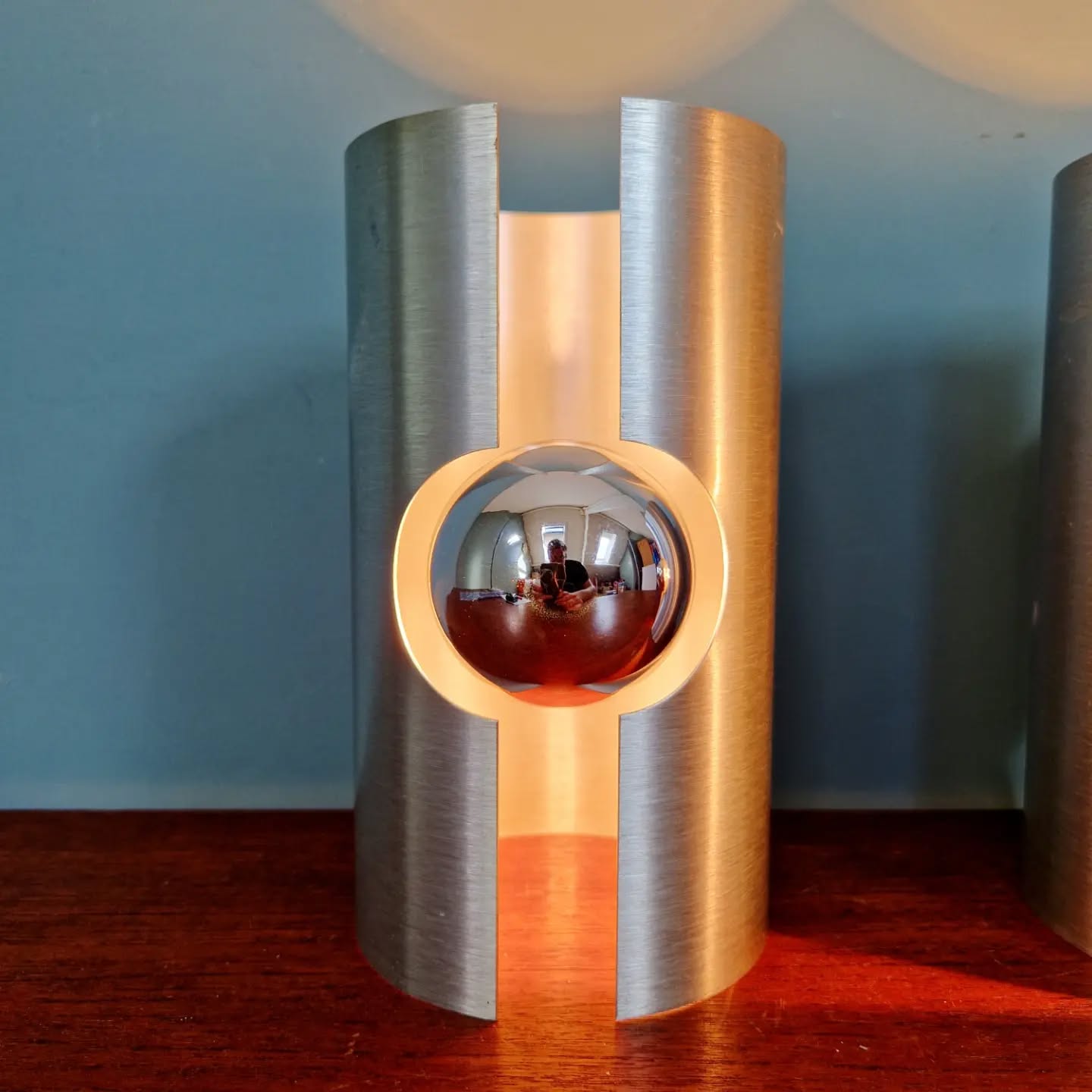 Pair of Space Age wall sconces in brushed aluminium, 1970.