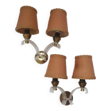 Pair of vintage 1950s double lampshade wall lights