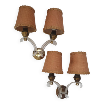 Pair of vintage 1950s double lampshade wall lights