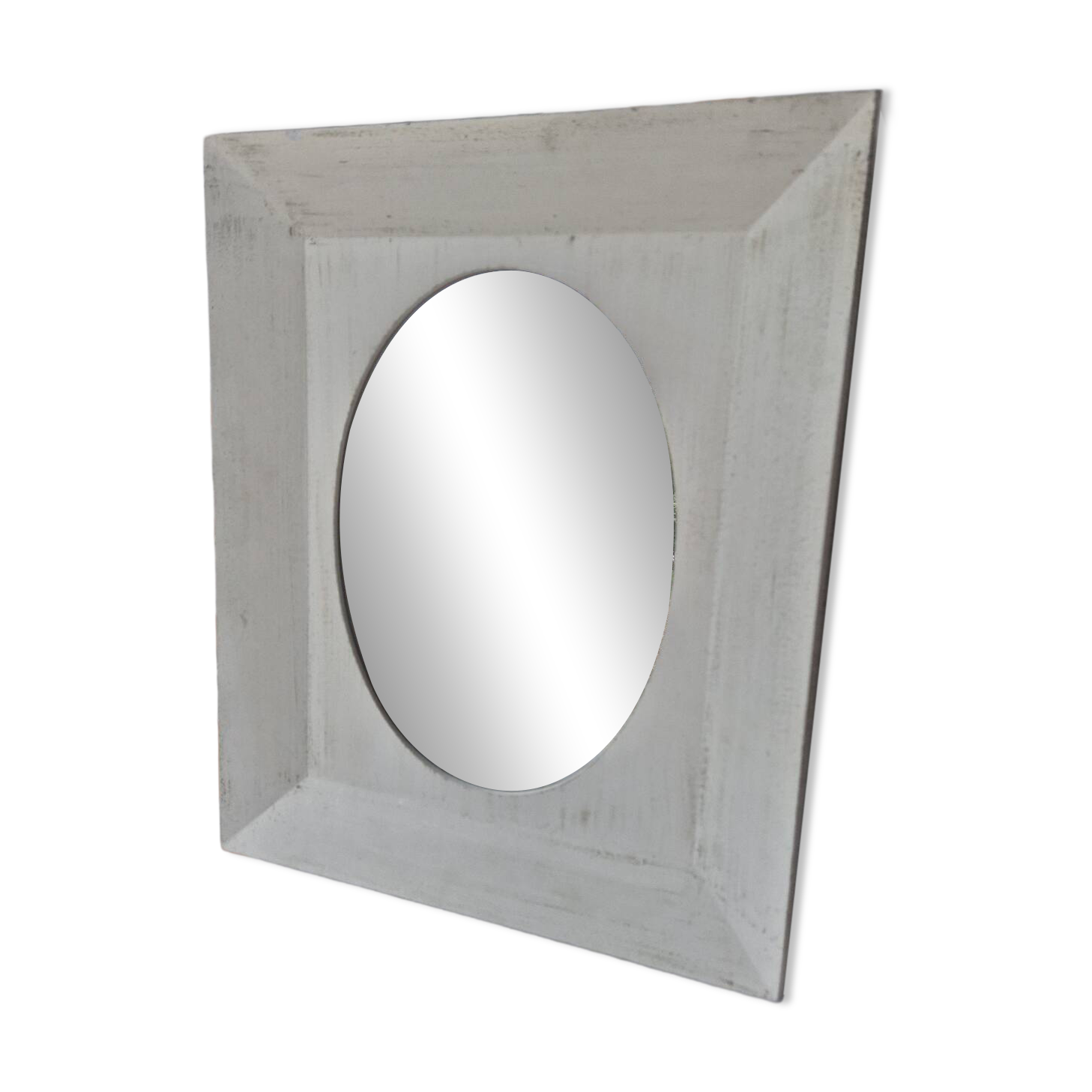Oval mirror with a distressed white frame