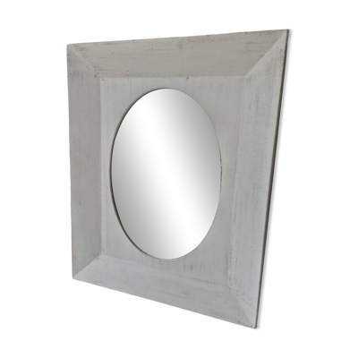 Miroir ovale encadrement blanc patiné