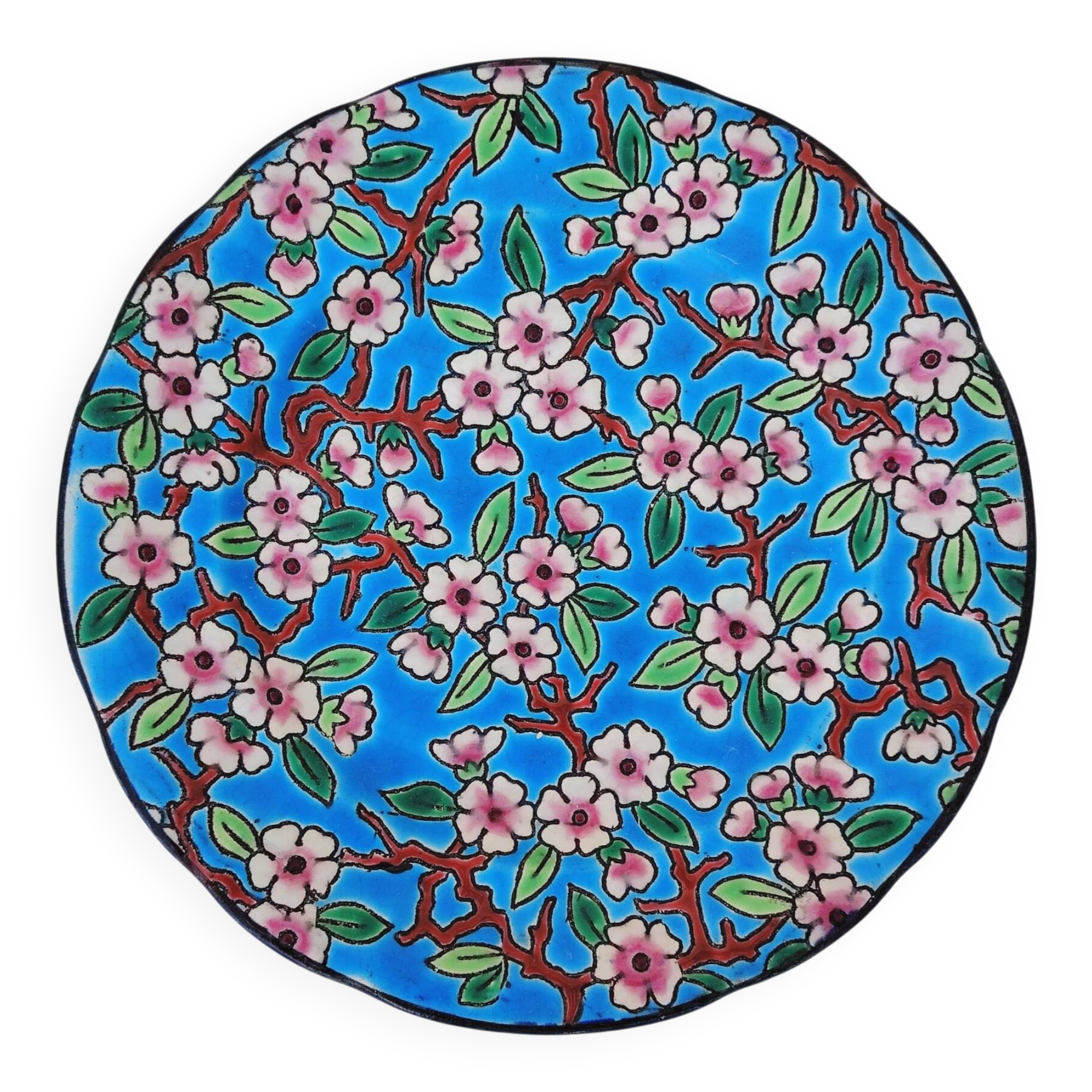 Small plate, Longwy enamels, floral decoration