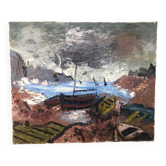 Oil painting on canvas THE TORMENT 1982 Vintage #A216