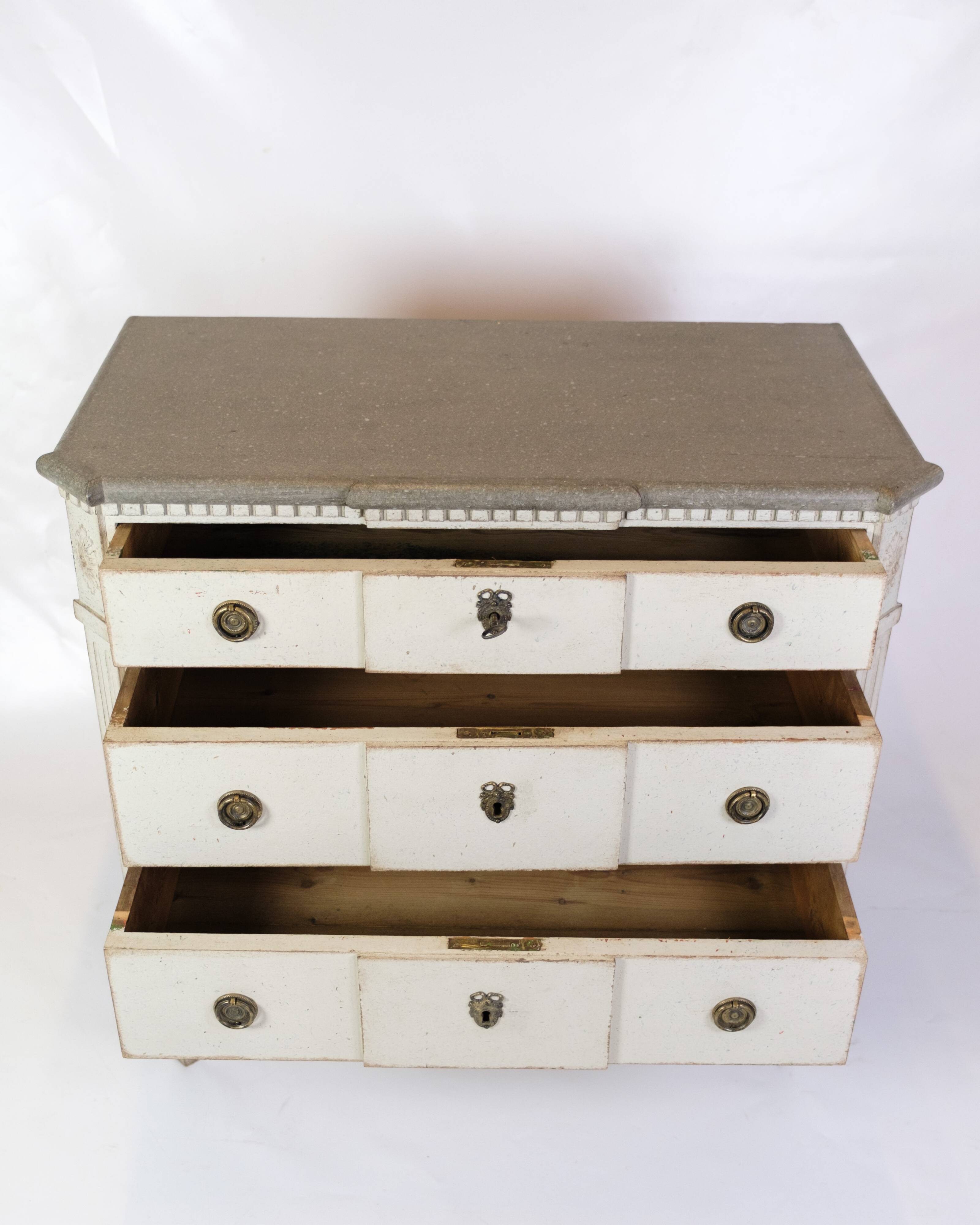 Gustavian Chest Of Drawers Grey Painted, Swedish Origin From 1840s