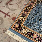 Handmade Blue Carpet with Flower Design