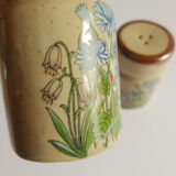 Set salière et poivrier en grès décor floral vintage